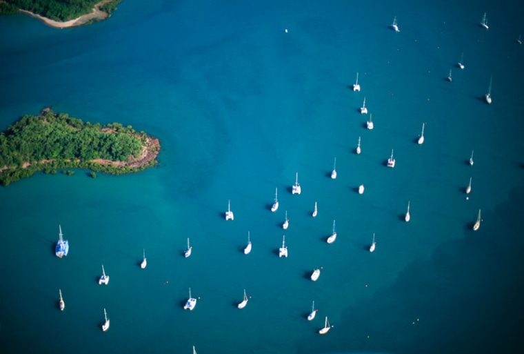 Aerial View of Sailboats and Whitsunday Islands